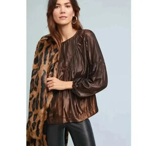 NWT Anthropologie Amadi Merry Metallic Lure Bronze Party Cocktail Blouse